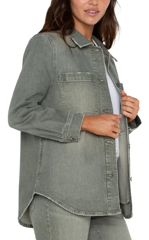 Womens Liverpool Los Angeles Jackets OVERSHIRT WITH TAIL HEM Vintage Green