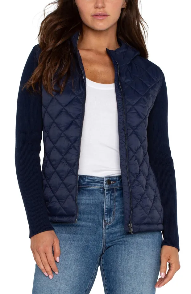 Womens Liverpool Los Angeles Jackets QUILTED FRONT FULL ZIP HOODED SWEATER Dark Navy Womens Liverpool Los Angeles Jackets QUILTED FRONT FULL ZIP HOODED SWEATER Dark Navy