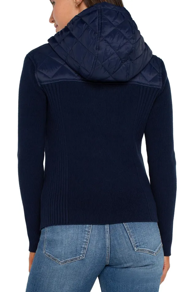 Womens Liverpool Los Angeles Jackets QUILTED FRONT FULL ZIP HOODED SWEATER Dark Navy
