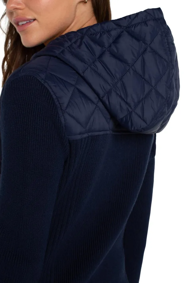 Womens Liverpool Los Angeles Jackets QUILTED FRONT FULL ZIP HOODED SWEATER Dark Navy