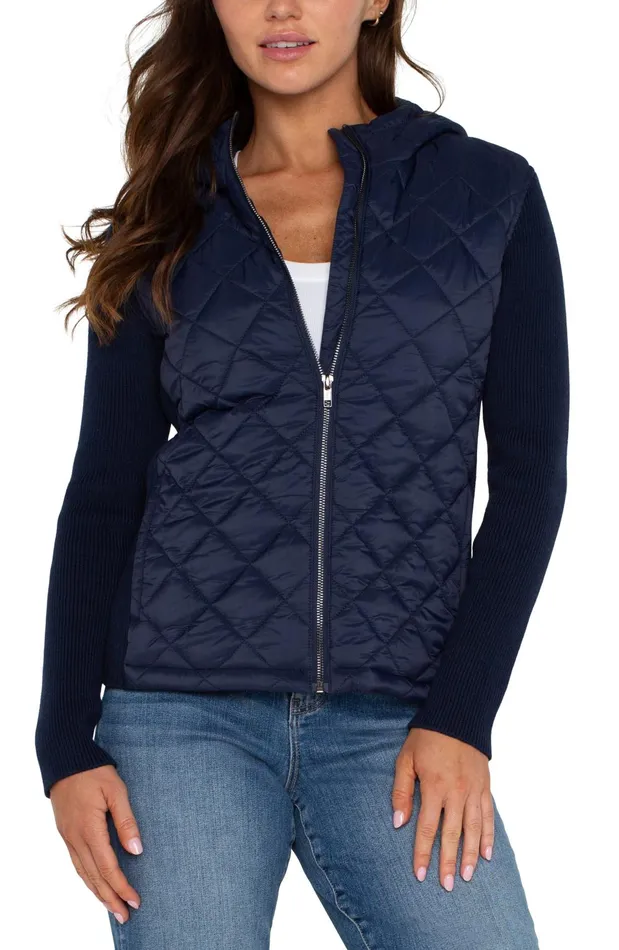 Womens Liverpool Los Angeles Jackets QUILTED FRONT FULL ZIP HOODED SWEATER Dark Navy