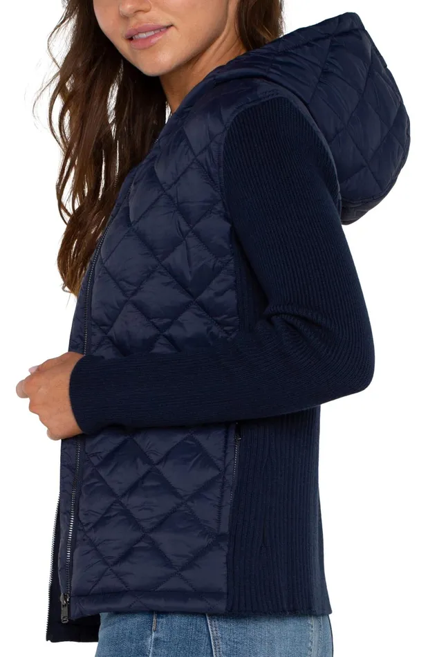 Womens Liverpool Los Angeles Jackets QUILTED FRONT FULL ZIP HOODED SWEATER Dark Navy