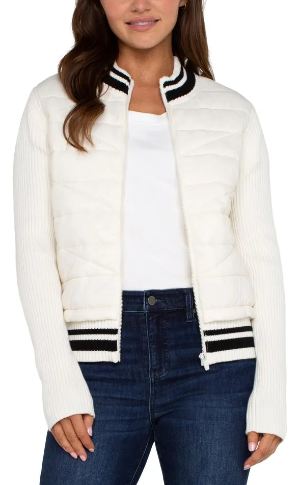 Womens Liverpool Los Angeles Jackets QUILTED FRONT FULL ZIP SWEATER Porcelain Womens Liverpool Los Angeles Jackets QUILTED FRONT FULL ZIP SWEATER Porcelain
