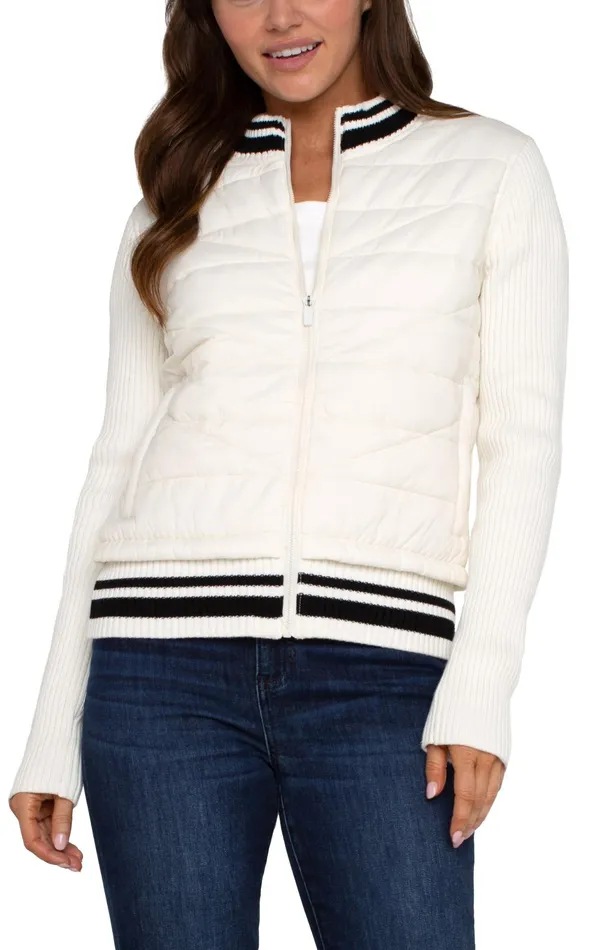 Womens Liverpool Los Angeles Jackets QUILTED FRONT FULL ZIP SWEATER Porcelain