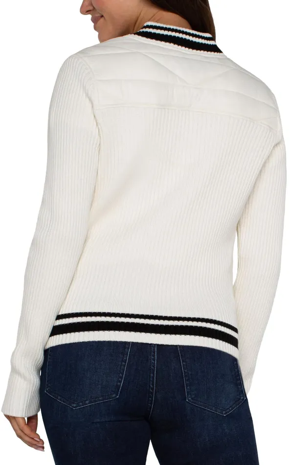 Womens Liverpool Los Angeles Jackets QUILTED FRONT FULL ZIP SWEATER Porcelain