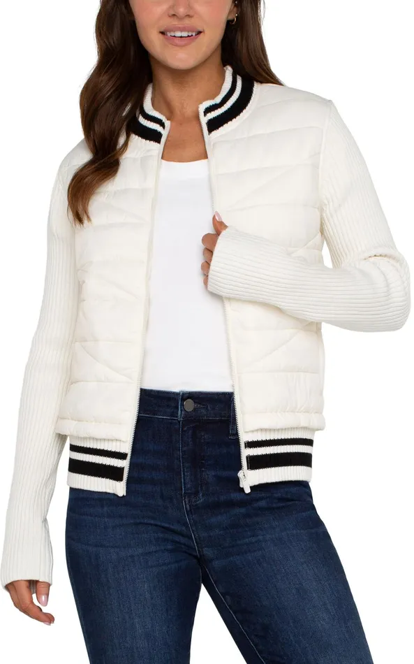 Womens Liverpool Los Angeles Jackets QUILTED FRONT FULL ZIP SWEATER Porcelain