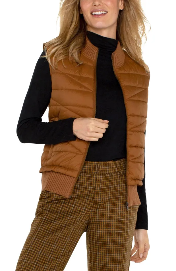 Womens Liverpool Los Angeles Jackets SLEEVELESS QUILTED FULL ZIP SWEATER VEST Turmeric