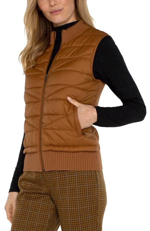 Womens Liverpool Los Angeles Jackets SLEEVELESS QUILTED FULL ZIP SWEATER VEST Turmeric