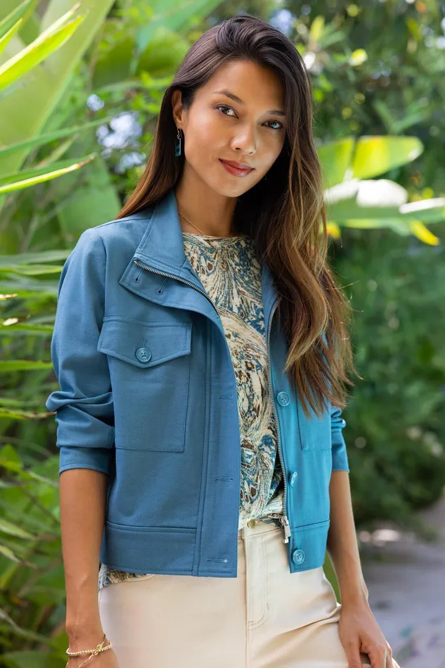 Womens Liverpool Los Angeles Jackets UTILITY CROP JACKET Ocean Blue