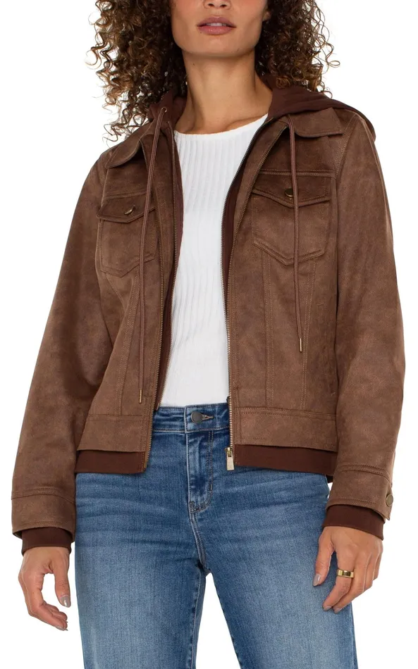 Womens Liverpool Los Angeles Jackets ZIP UP TRUCKER JACKET WITH REMOVABLE HOOD Vintage Umber Womens Liverpool Los Angeles Jackets ZIP UP TRUCKER JACKET WITH REMOVABLE HOOD Vintage Umber