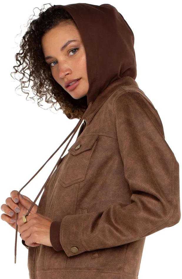Womens Liverpool Los Angeles Jackets ZIP UP TRUCKER JACKET WITH REMOVABLE HOOD Vintage Umber