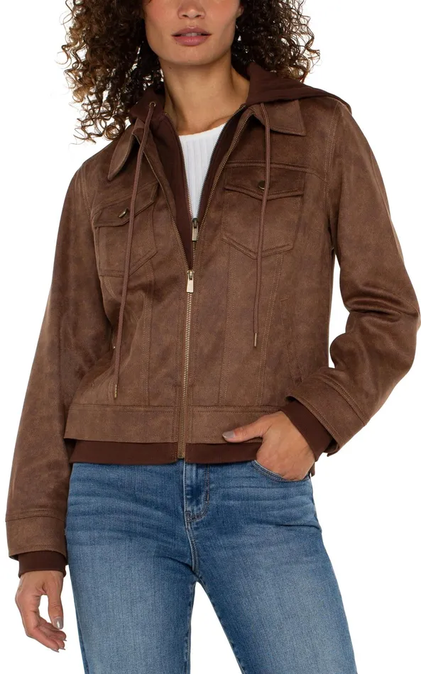 Womens Liverpool Los Angeles Jackets ZIP UP TRUCKER JACKET WITH REMOVABLE HOOD Vintage Umber
