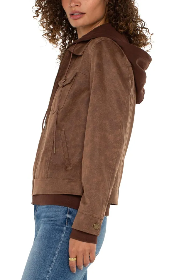 Womens Liverpool Los Angeles Jackets ZIP UP TRUCKER JACKET WITH REMOVABLE HOOD Vintage Umber
