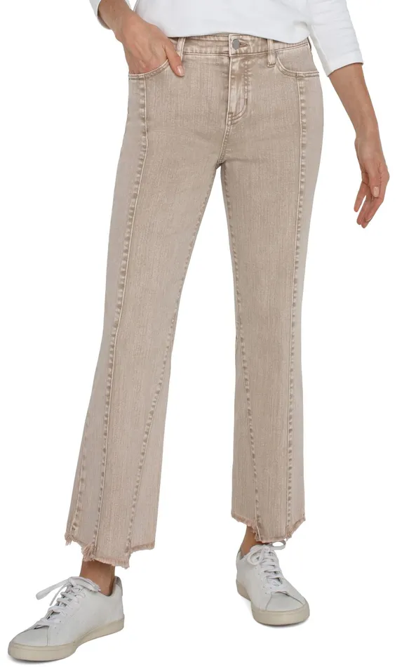 Womens Liverpool Los Angeles Jeans HANNAH CROP FLARE WITH UNEVEN FRAY HEM 8211 ECO Biscuit Tan Mineral Dye