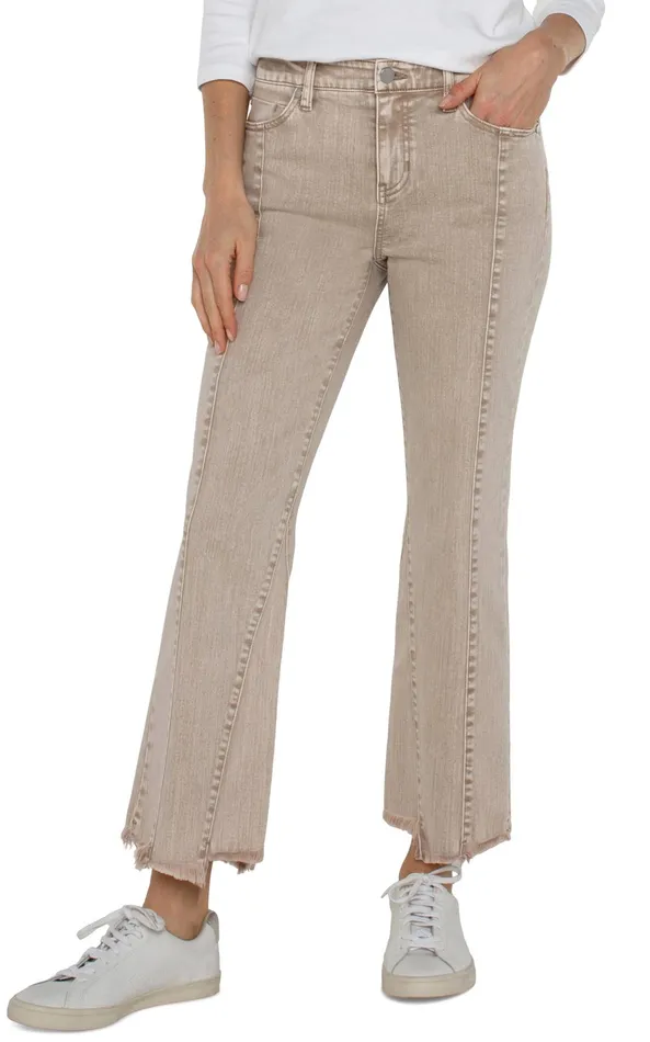 Womens Liverpool Los Angeles Jeans HANNAH CROP FLARE WITH UNEVEN FRAY HEM 8211 ECO Biscuit Tan Mineral Dye