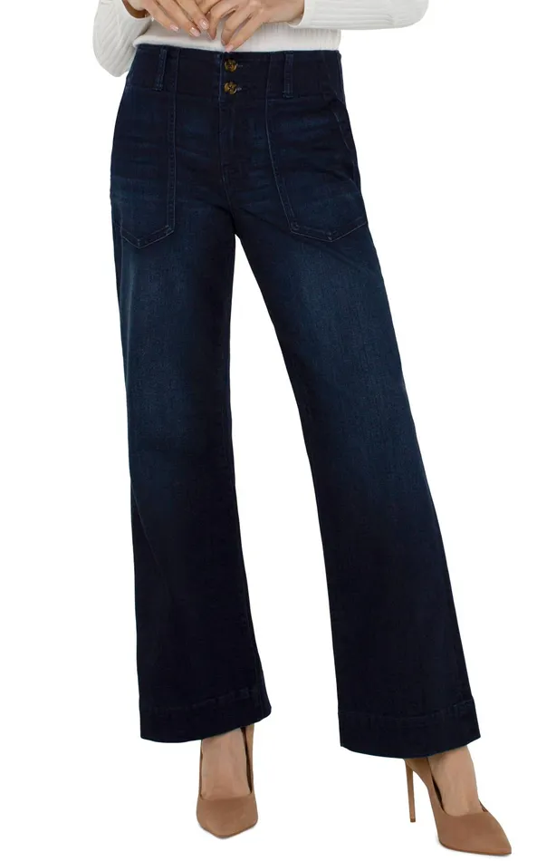Womens Liverpool Los Angeles Jeans PATCH POCKET WIDE LEG TROUSER Summit Lake
