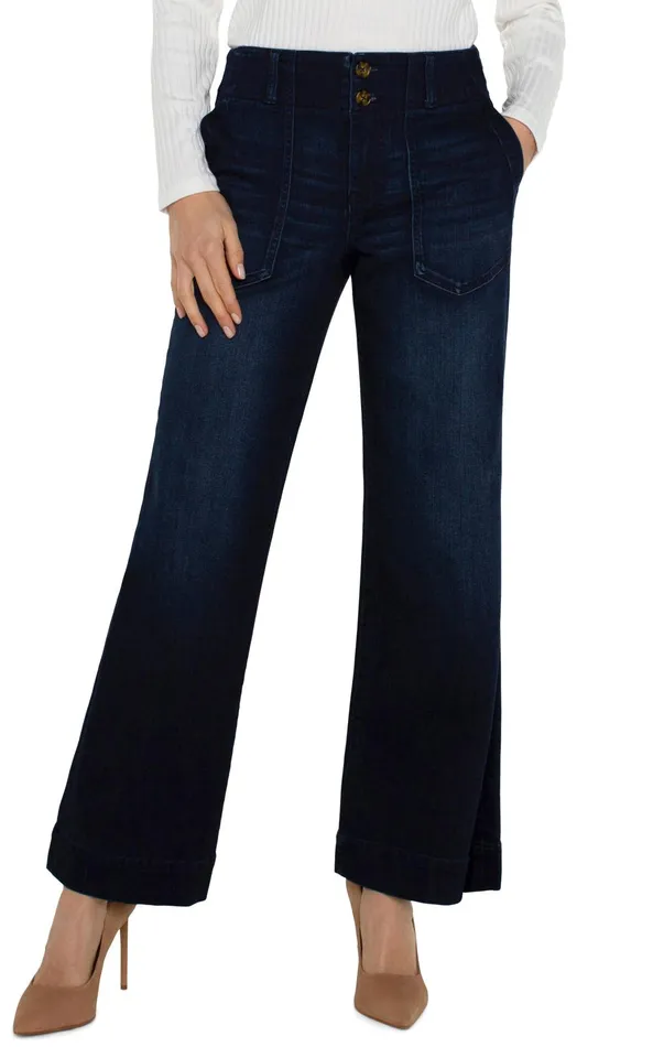 Womens Liverpool Los Angeles Jeans PATCH POCKET WIDE LEG TROUSER Summit Lake