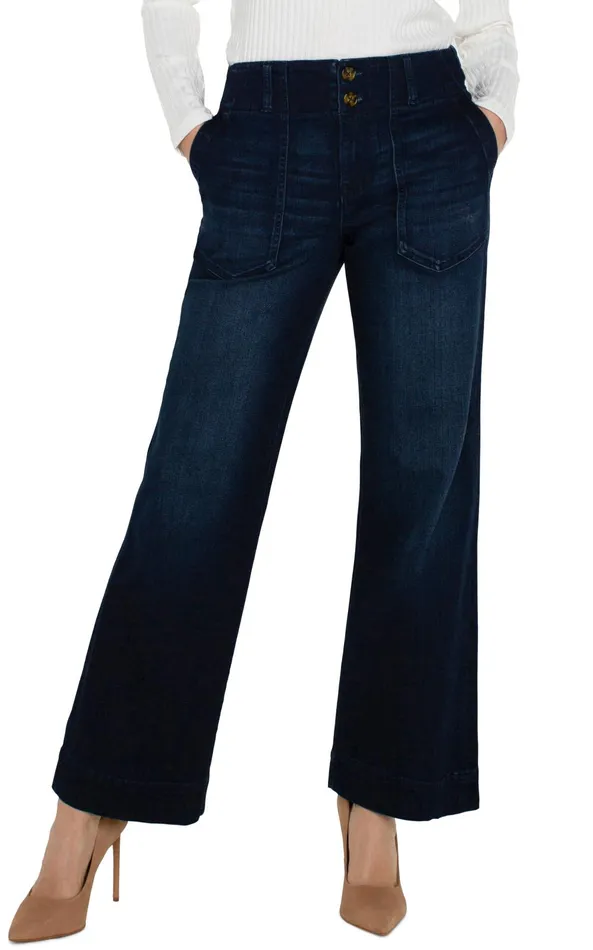 Womens Liverpool Los Angeles Jeans PATCH POCKET WIDE LEG TROUSER Summit Lake