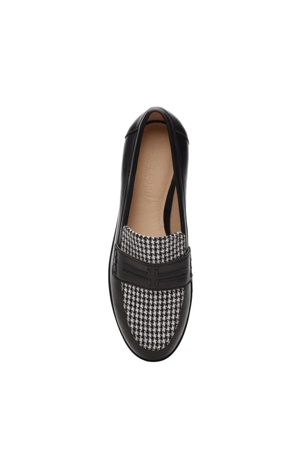 Womens Liverpool Los Angeles Loafers BALDWIN LEATHER SLIP ON LOAFER Black White Houndstooth