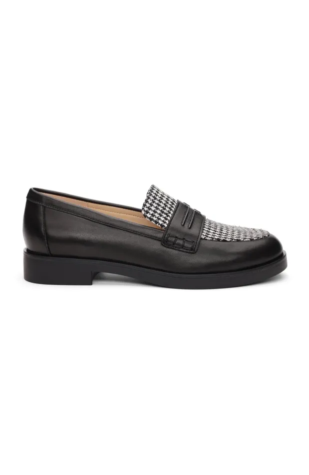 Womens Liverpool Los Angeles Loafers BALDWIN LEATHER SLIP ON LOAFER Black White Houndstooth