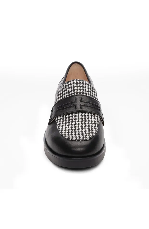 Womens Liverpool Los Angeles Loafers BALDWIN LEATHER SLIP ON LOAFER Black White Houndstooth