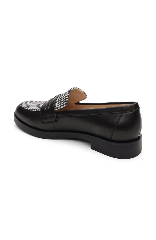 Womens Liverpool Los Angeles Loafers BALDWIN LEATHER SLIP ON LOAFER Black White Houndstooth