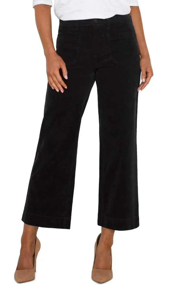 Womens Liverpool Los Angeles Pants CORDUROY CROP WIDE LEG Black