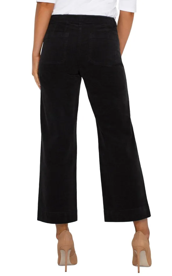 Womens Liverpool Los Angeles Pants CORDUROY CROP WIDE LEG Black