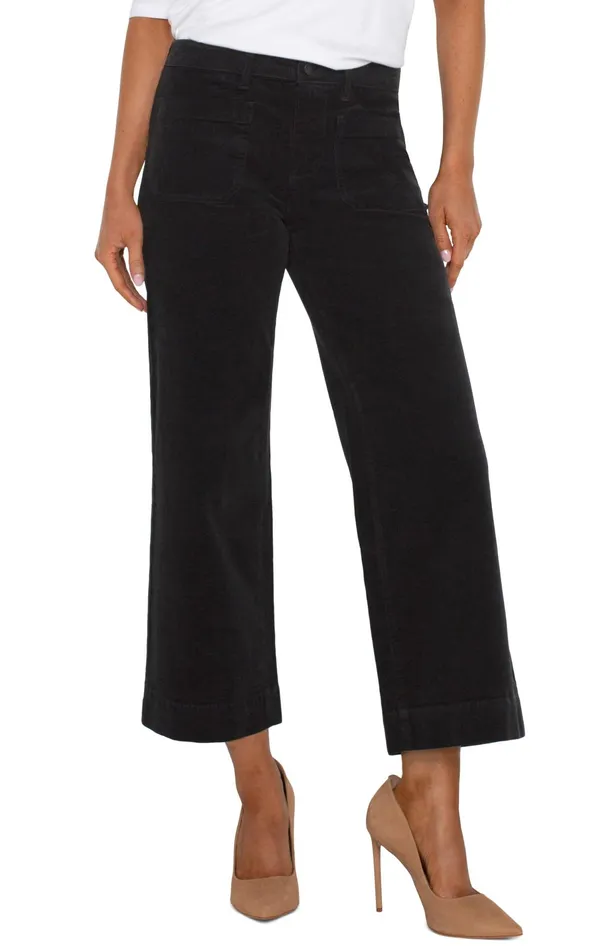 Womens Liverpool Los Angeles Pants CORDUROY CROP WIDE LEG Black
