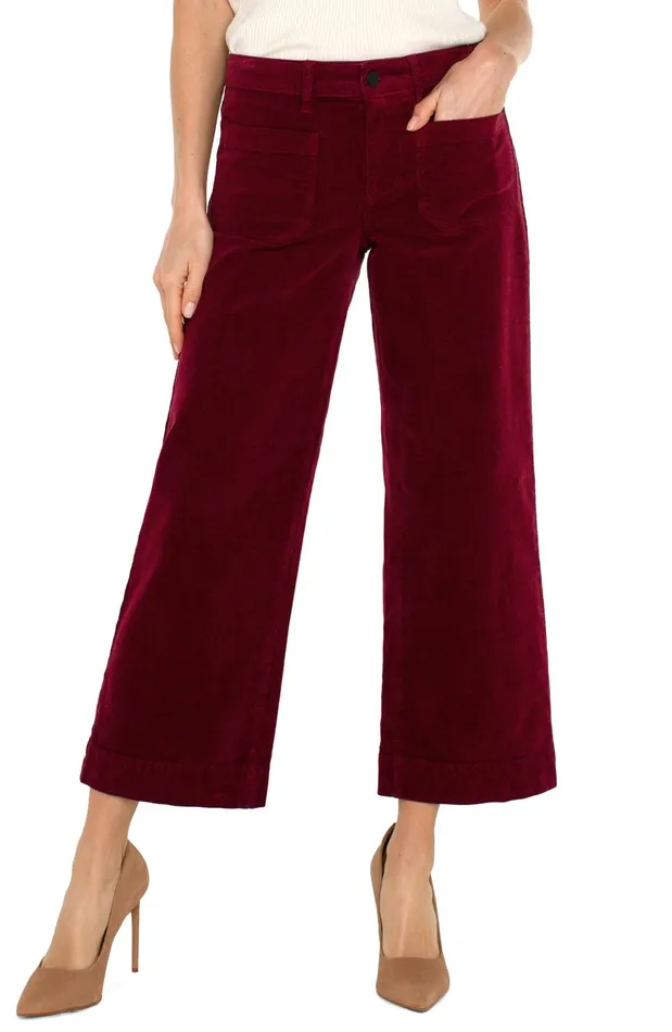 Womens Liverpool Los Angeles Pants CORDUROY CROP WIDE LEG Ruby