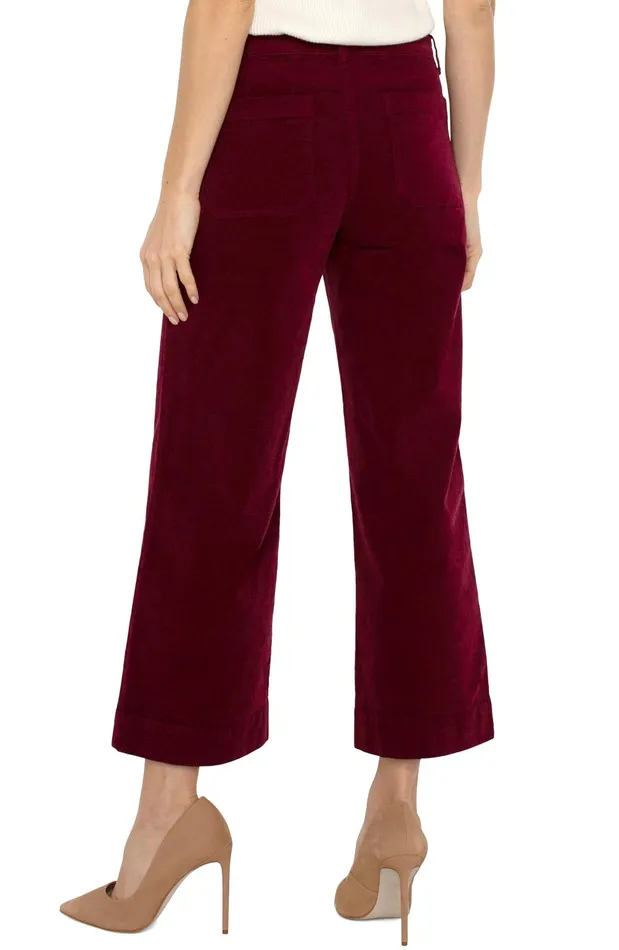 Womens Liverpool Los Angeles Pants CORDUROY CROP WIDE LEG Ruby