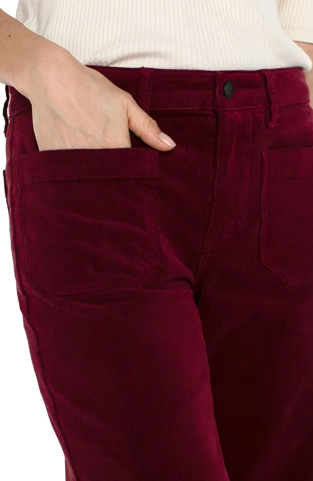 Womens Liverpool Los Angeles Pants CORDUROY CROP WIDE LEG Ruby