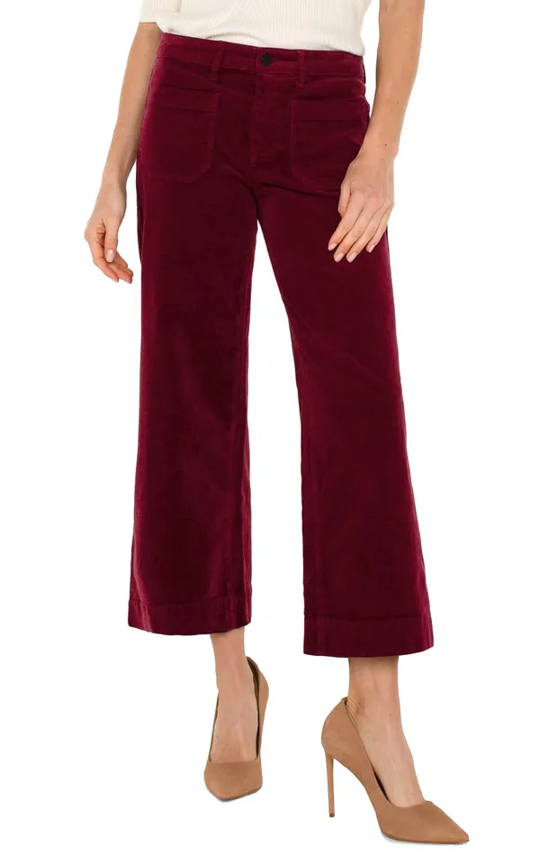 Womens Liverpool Los Angeles Pants CORDUROY CROP WIDE LEG Ruby