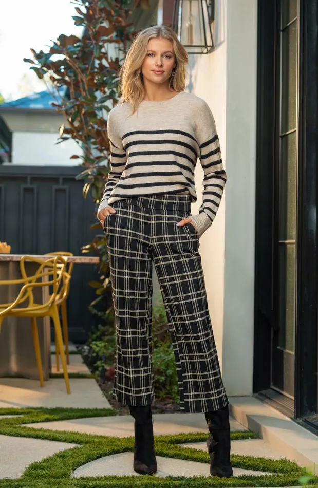 Womens Liverpool Los Angeles Pants MABEL PULLON CROP Black Oatmeal Windowpane