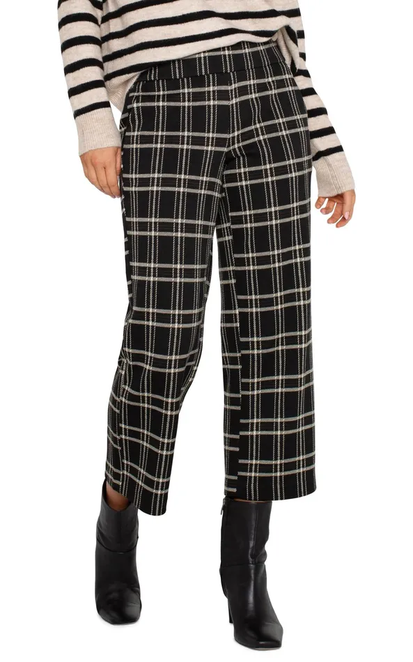 Womens Liverpool Los Angeles Pants MABEL PULLON CROP Black Oatmeal Windowpane