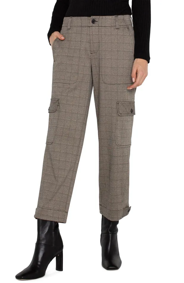 Womens Liverpool Los Angeles Pants UTILITY CARGO CROP WITH TAB HEM Peppercorn Plaid Womens Liverpool Los Angeles Pants UTILITY CARGO CROP WITH TAB HEM Peppercorn Plaid