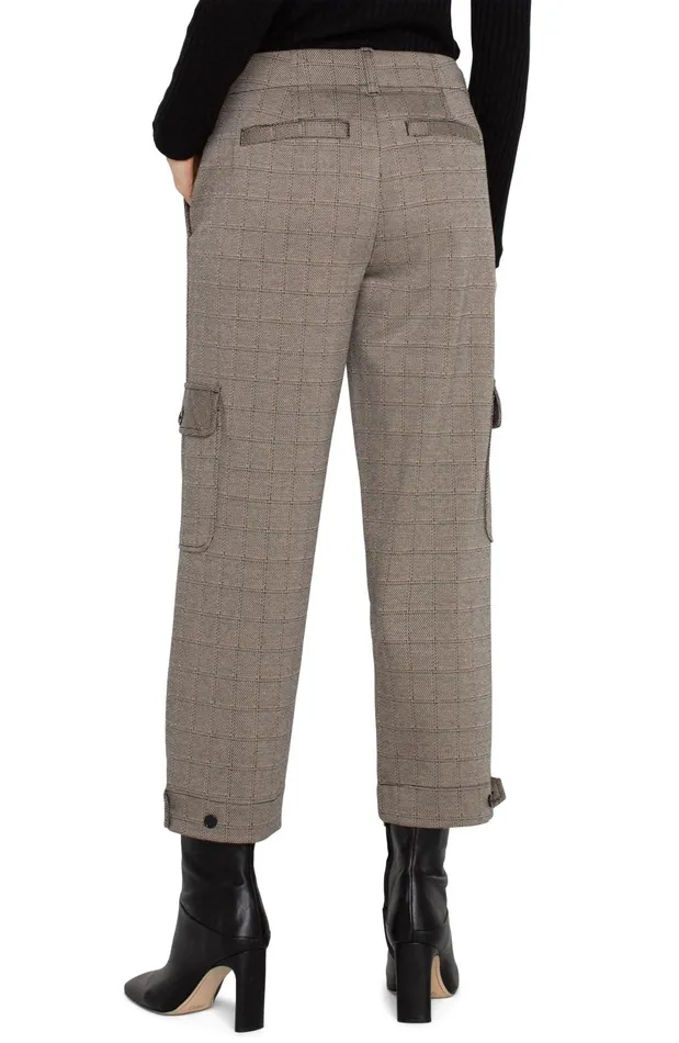 Womens Liverpool Los Angeles Pants UTILITY CARGO CROP WITH TAB HEM Peppercorn Plaid