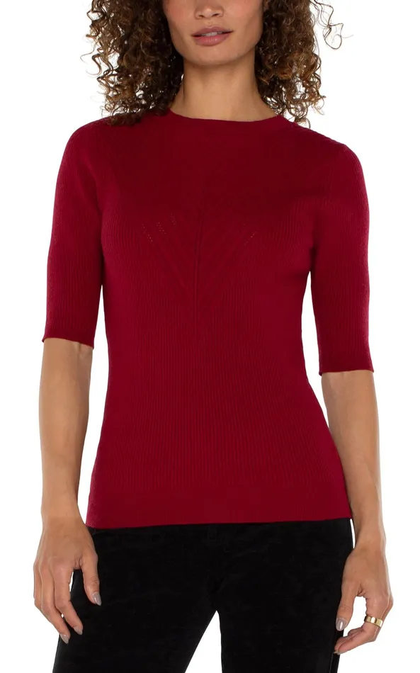 Womens Liverpool Los Angeles Sweaters ELBOW SLEEVE CREW NECK SWEATER Ruby Red Womens Liverpool Los Angeles Sweaters ELBOW SLEEVE CREW NECK SWEATER Ruby Red