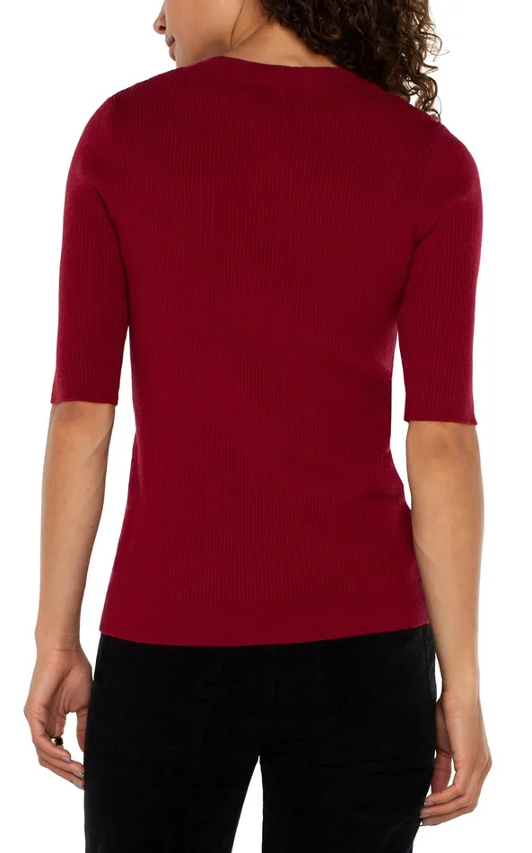 Womens Liverpool Los Angeles Sweaters ELBOW SLEEVE CREW NECK SWEATER Ruby Red