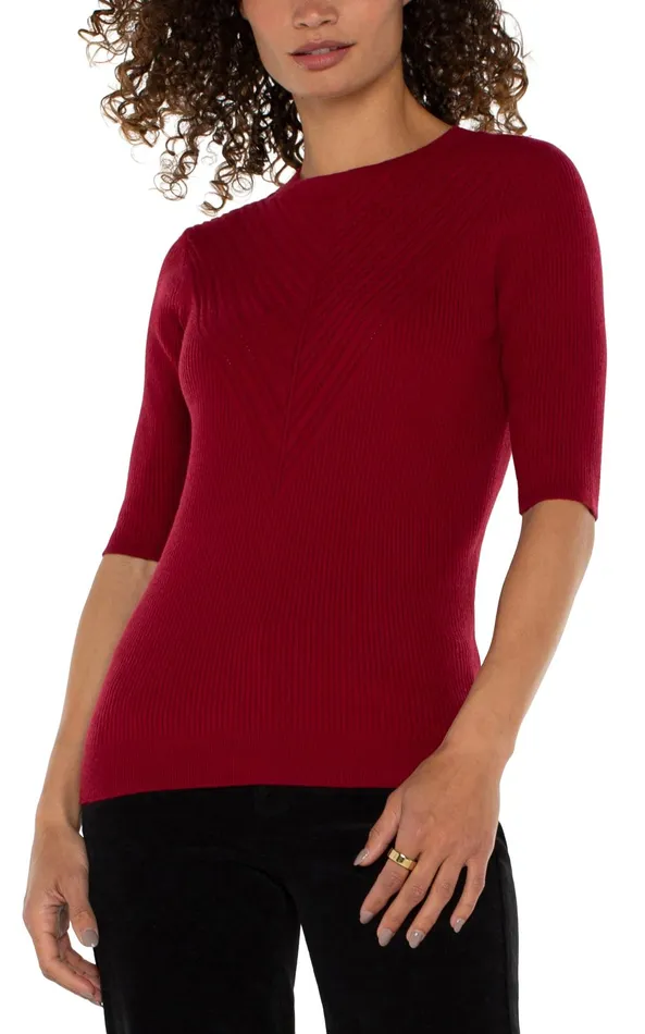 Womens Liverpool Los Angeles Sweaters ELBOW SLEEVE CREW NECK SWEATER Ruby Red