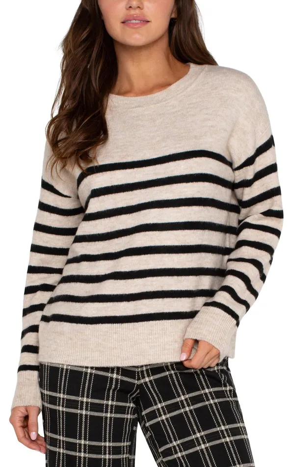 Womens Liverpool Los Angeles Sweaters LONG SLEEVE CREW NECK DROP SHOULDER SWEATER Oatmeal Heather