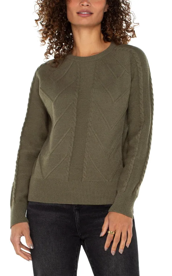 Womens Liverpool Los Angeles Sweaters LONG SLEEVE CREW NECK RAGLAN SWEATER Spanish Olive Womens Liverpool Los Angeles Sweaters LONG SLEEVE CREW NECK RAGLAN SWEATER Spanish Olive