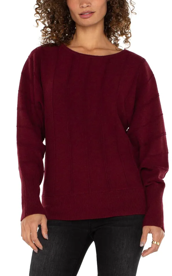 Womens Liverpool Los Angeles Sweaters LONG SLEEVE DOLMAN SWEATER WITH STRIPE Dark Pinot Noir Womens Liverpool Los Angeles Sweaters LONG SLEEVE DOLMAN SWEATER WITH STRIPE Dark Pinot Noir
