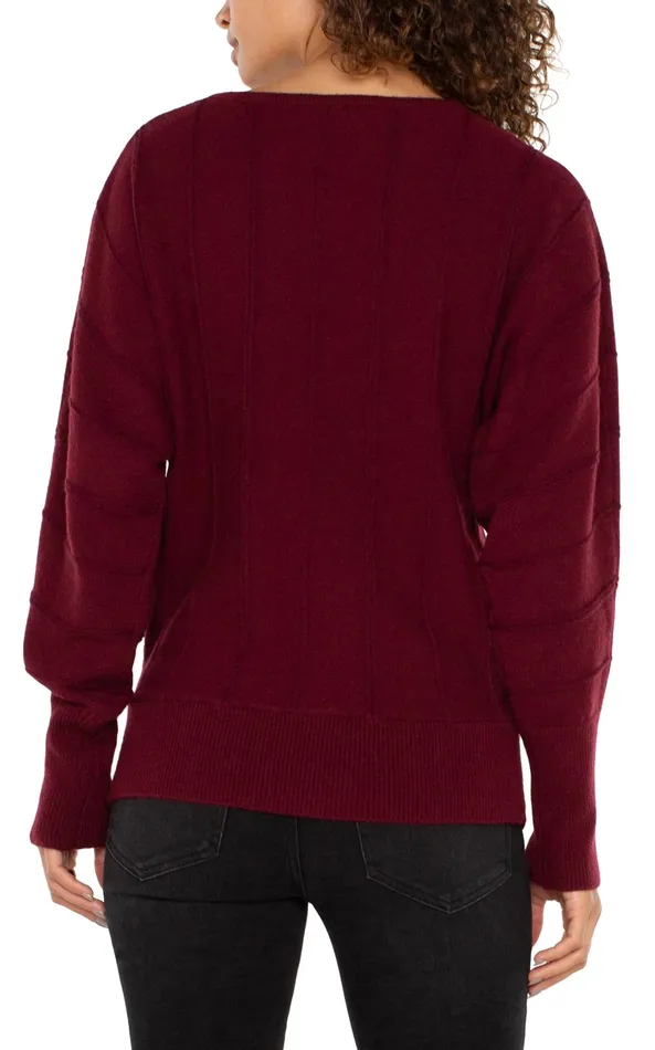 Womens Liverpool Los Angeles Sweaters LONG SLEEVE DOLMAN SWEATER WITH STRIPE Dark Pinot Noir