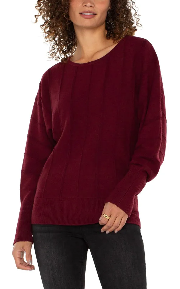 Womens Liverpool Los Angeles Sweaters LONG SLEEVE DOLMAN SWEATER WITH STRIPE Dark Pinot Noir