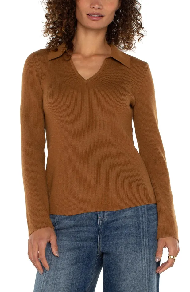 Womens Liverpool Los Angeles Sweaters LONG SLEEVE VNECK COLLARED SWEATER Turmeric Womens Liverpool Los Angeles Sweaters LONG SLEEVE VNECK COLLARED SWEATER Turmeric