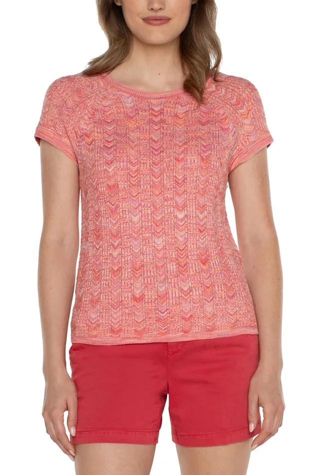 Womens Liverpool Los Angeles Sweaters SCOOP NECK SHORT SLEEVE RAGLAN Sugar Coral Spacedye Womens Liverpool Los Angeles Sweaters SCOOP NECK SHORT SLEEVE RAGLAN Sugar Coral Spacedye