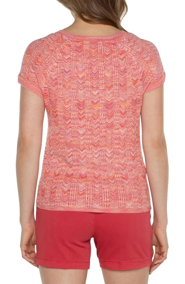 Womens Liverpool Los Angeles Sweaters SCOOP NECK SHORT SLEEVE RAGLAN Sugar Coral Spacedye