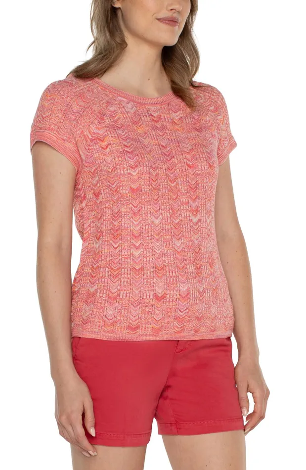 Womens Liverpool Los Angeles Sweaters SCOOP NECK SHORT SLEEVE RAGLAN Sugar Coral Spacedye