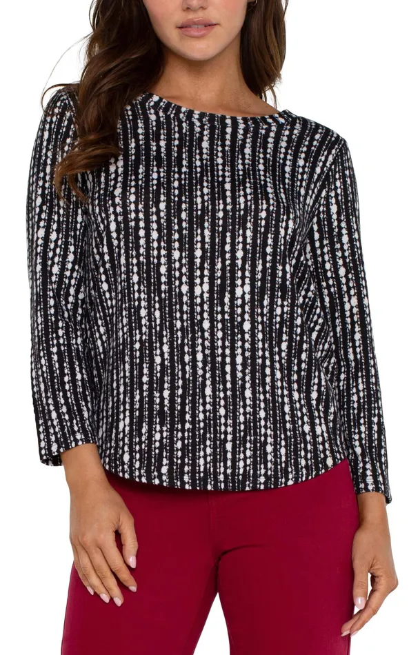 Womens Liverpool Los Angeles Tees 34 SLEEVE KNIT TOP Black White Dot Stripe
